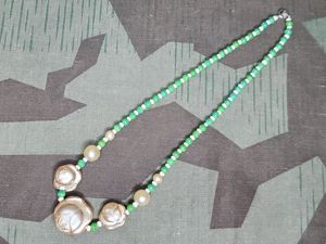 German Green Glass Rose Bead Necklace