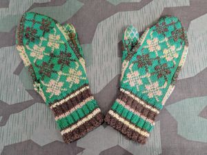 Brown Green and Cream Colored Mittens