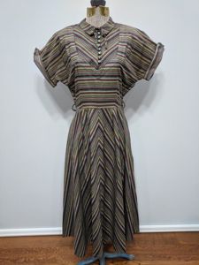 Striped Dress with Rhinestone Buttons(B-37.5' W-28' H-42')