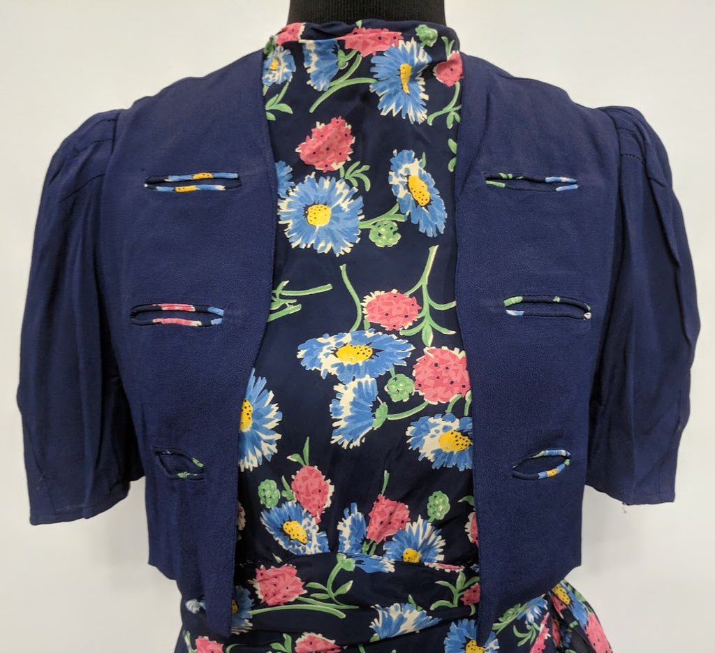 Blue Flower Print Dress w/ Matching Jacket(B-39' W-30' H-33') — image 2