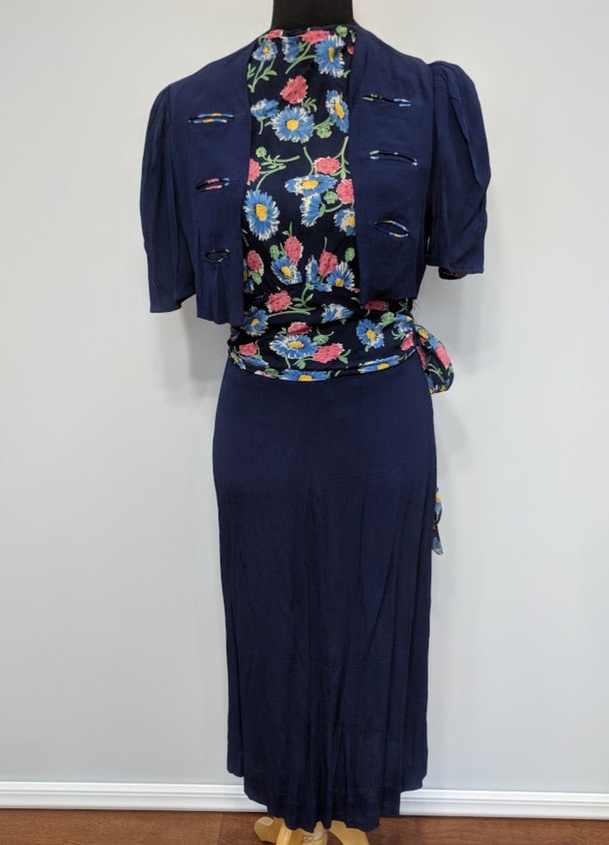 Blue Flower Print Dress w/ Matching Jacket(B-39' W-30' H-33') — image 3