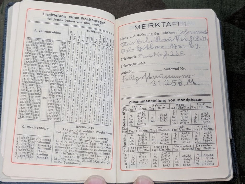 1938 Calendar / Day Planner with Feldpost Nr. — image 4