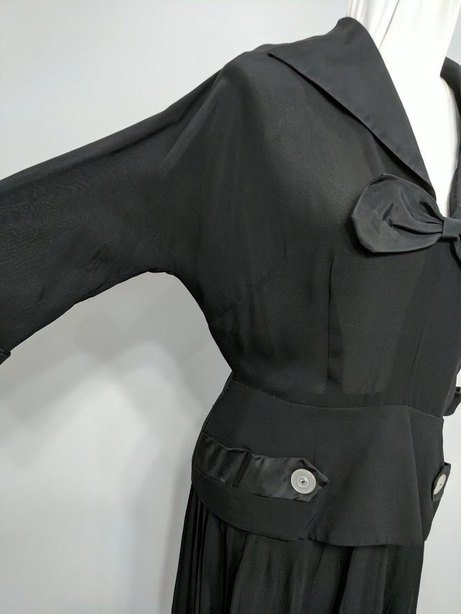 Black Rayon Dress with Peplum(B-43' W-32' H-42') — image 4