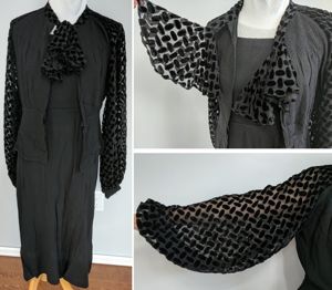 Black Rayon Dress and Jacket with Bishop Sleeves(B-34' W-27' H-37')