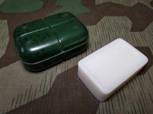 Original Green Bakelite Soap Dish w/ German Soap