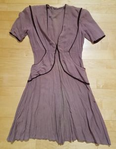 German Tan Dress with Brown Trim(B-36' W-27' H-34')
