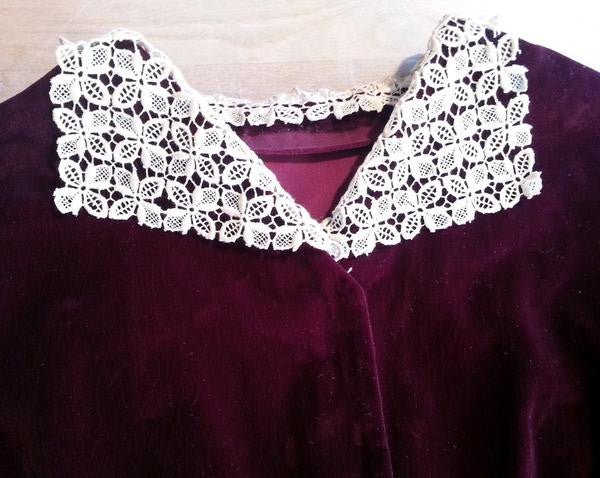 German Dark Red Velvet Dress with Lace Collar(B-44' W-36' H-47') — image 2