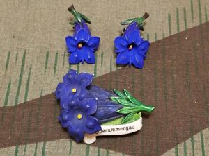 Oberammergau Enzian Flower Pin and Earring Set (Signals/Gebirgs Kaserne)