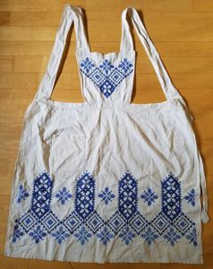 German Apron with Blue Needlework Designs