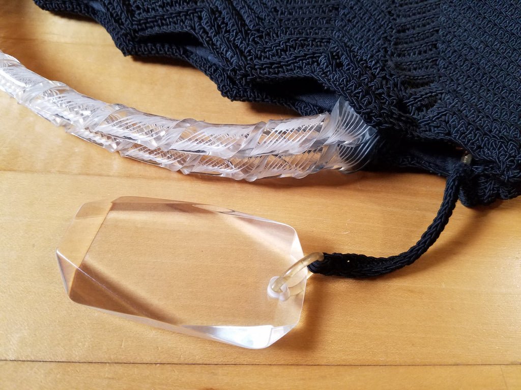 Large Black Crochet Purse with Lucite Handles — image 2