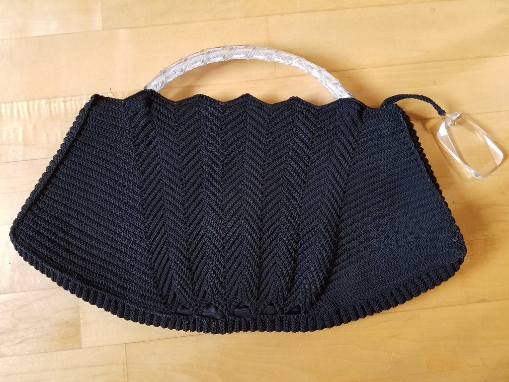 Large Black Crochet Purse with Lucite Handles — image 3
