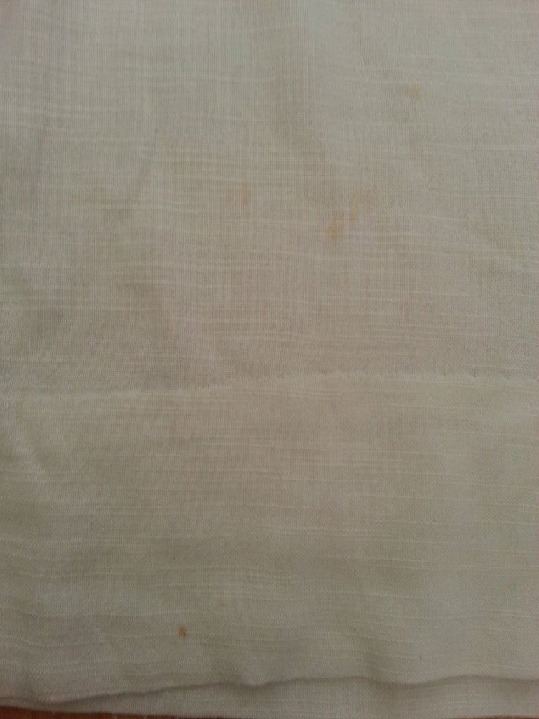 German White Dress with Blue Needlework & Peplum PocketsB-34' W-26' H-37' — image 12