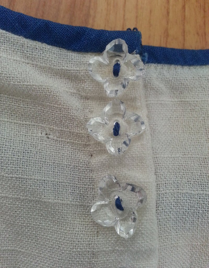 German White Dress with Blue Needlework & Peplum PocketsB-34' W-26' H-37' — image 8