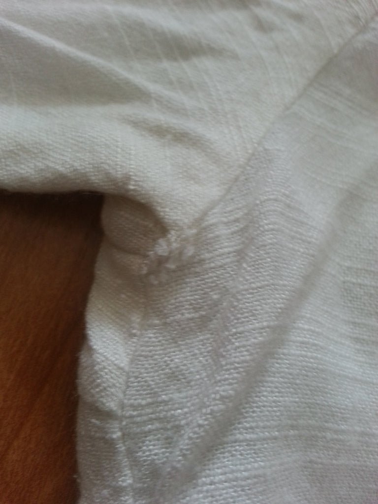 German White Dress with Blue Needlework & Peplum PocketsB-34' W-26' H-37' — image 9