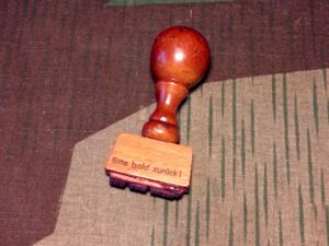 Period German Stamp ('Bitte bald zurück!')