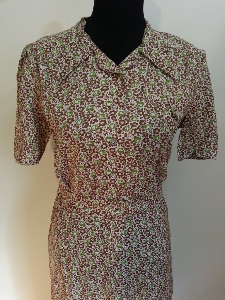 German Green/Brown Button Down Dress(B-39' W-32' H-39') — image 2