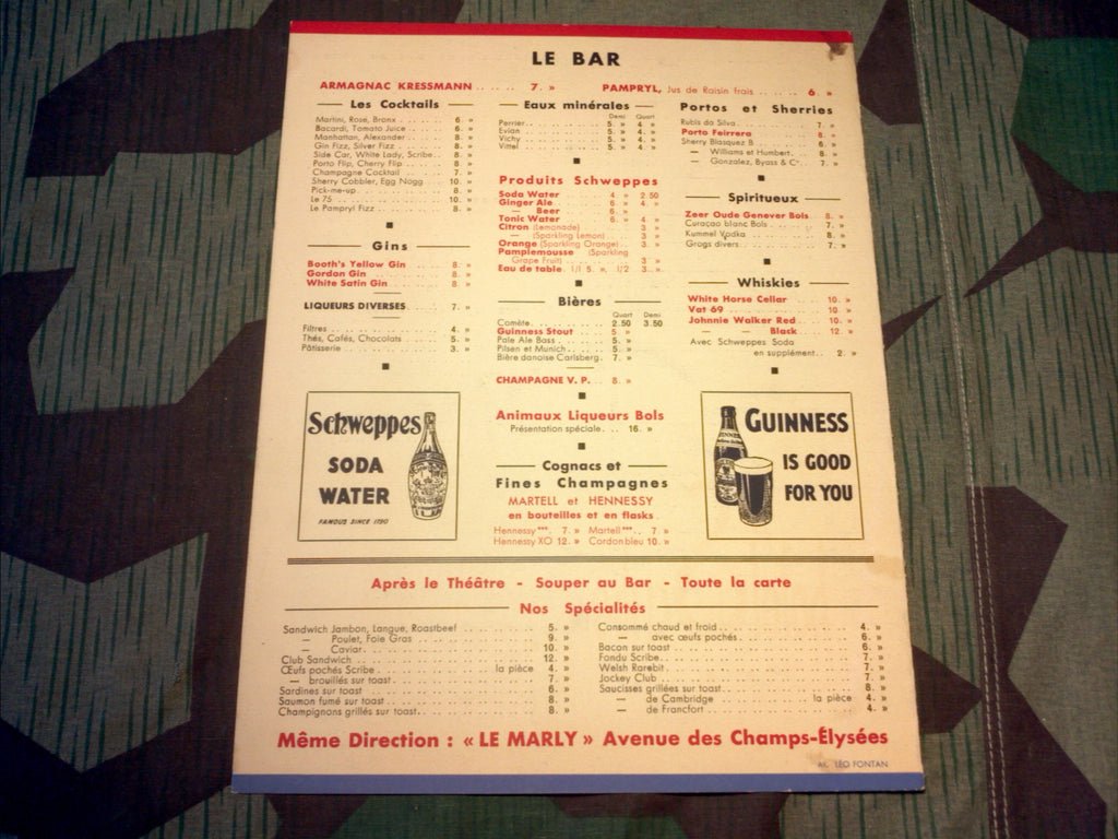 Hotel Scribe 1930's Paris France Menu — image 2