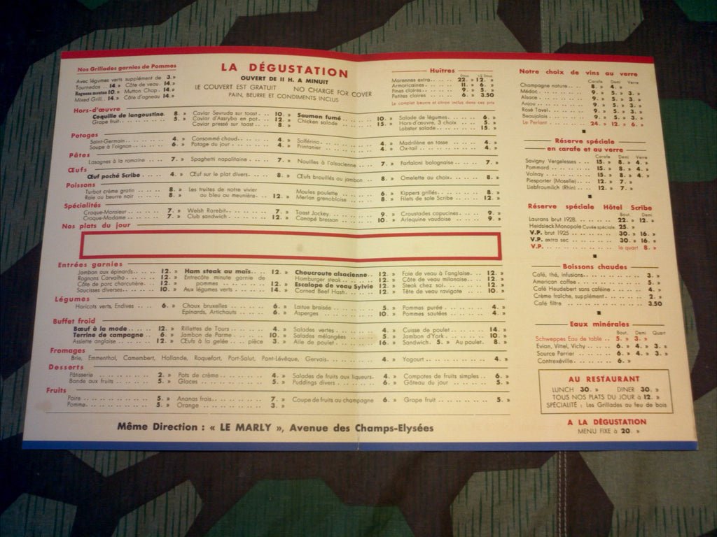 Hotel Scribe 1930's Paris France Menu — image 3