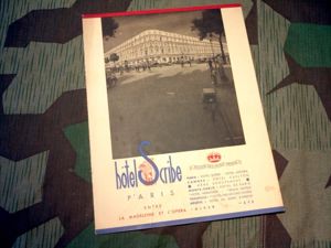 Hotel Scribe 1930's Paris France Menu
