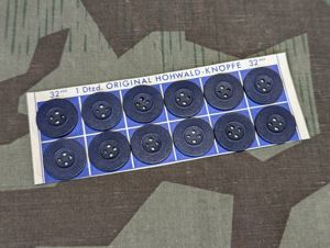 1 Dozen 20mm Blue Pressed Paper Buttons on Card