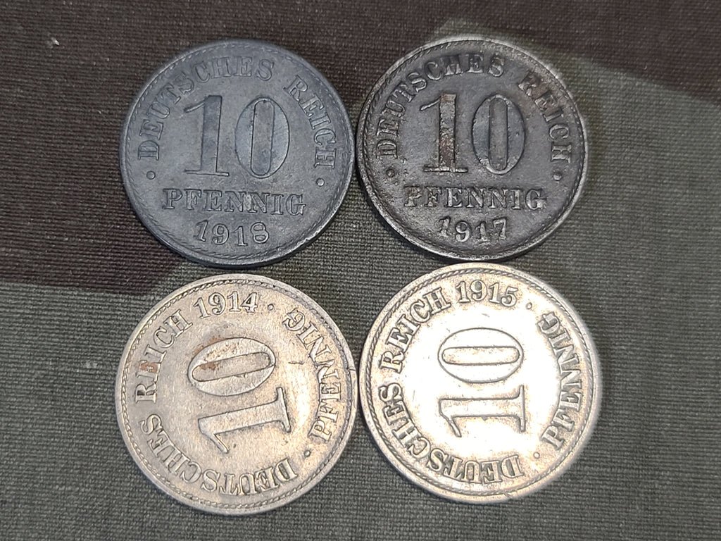 WWI Dated 10 Pfennig Coins (Lot of 9) — image 2