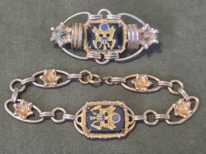 Army Eagle & Flowers Sweetheart Bracelet and Pin Set