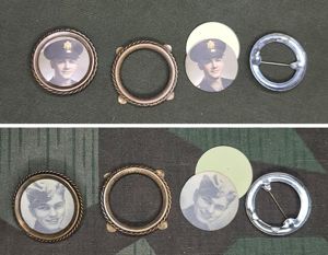 New Old Stock Sweetheart Soldier Photo Pin (GI and German)