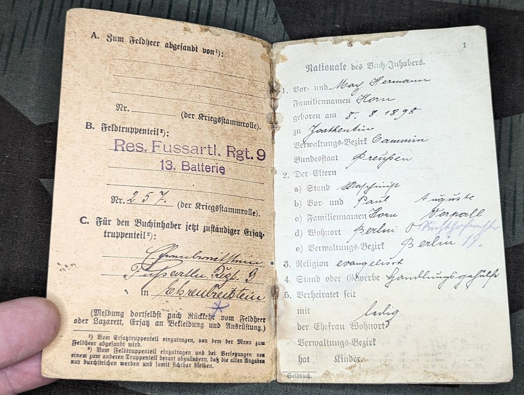 WWI Soldbuch Fussartl. Rgt. 9 — image 3