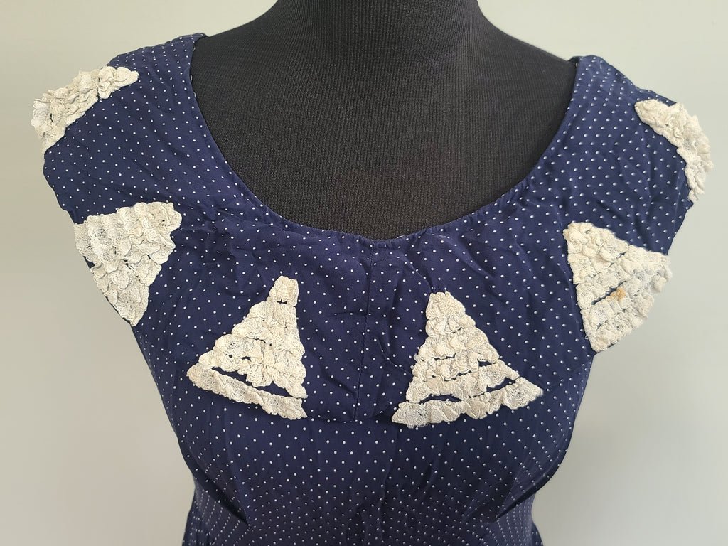 German Blue Dress with White Trim and Detachable Collar(B-36' W-28' H-41') — image 10