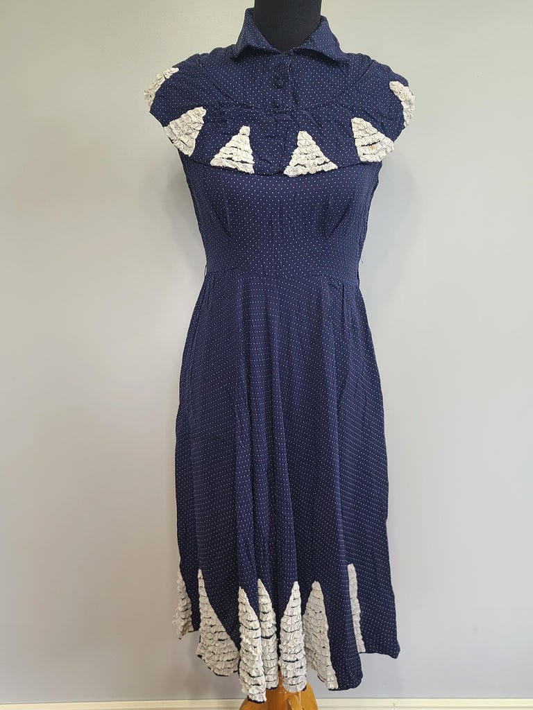 German Blue Dress with White Trim and Detachable Collar(B-36' W-28' H-41') — image 2