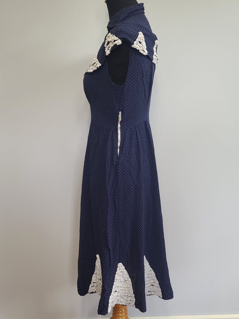 German Blue Dress with White Trim and Detachable Collar(B-36' W-28' H-41') — image 4