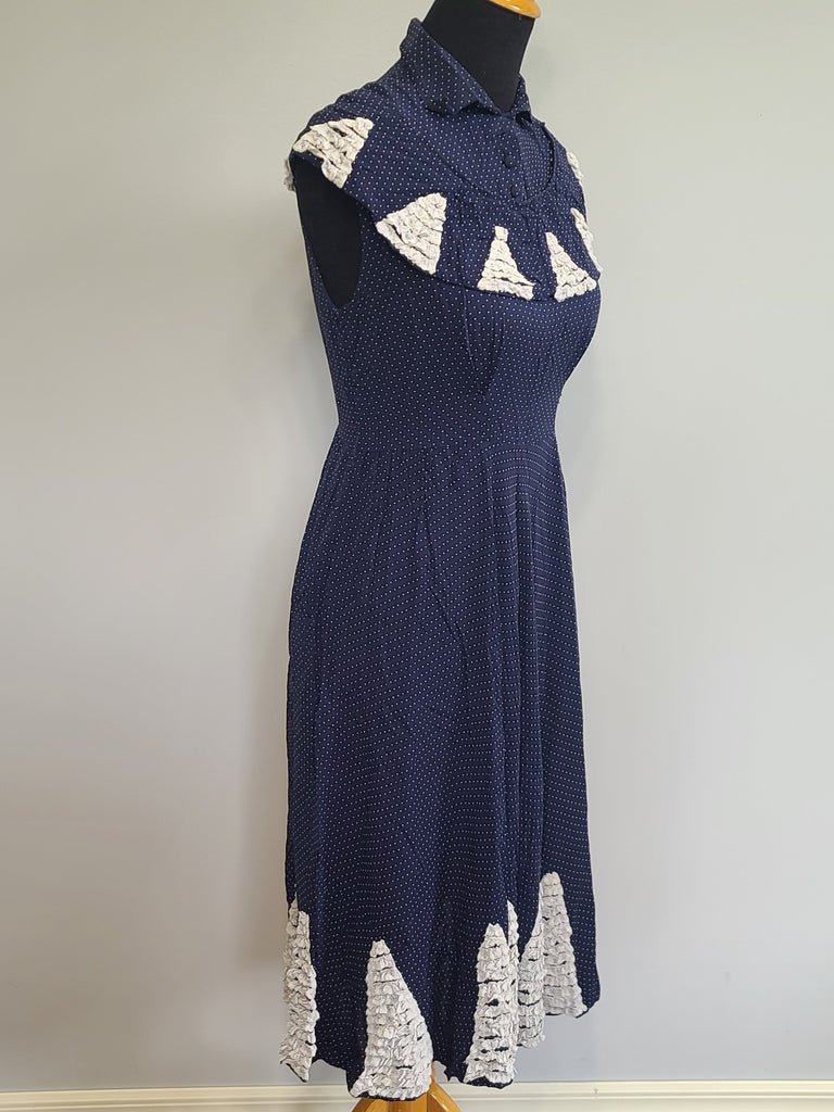 German Blue Dress with White Trim and Detachable Collar(B-36' W-28' H-41') — image 5