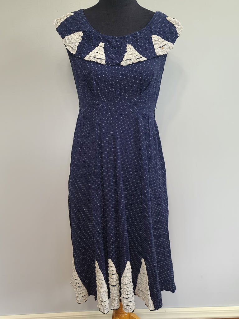 German Blue Dress with White Trim and Detachable Collar(B-36' W-28' H-41') — image 6