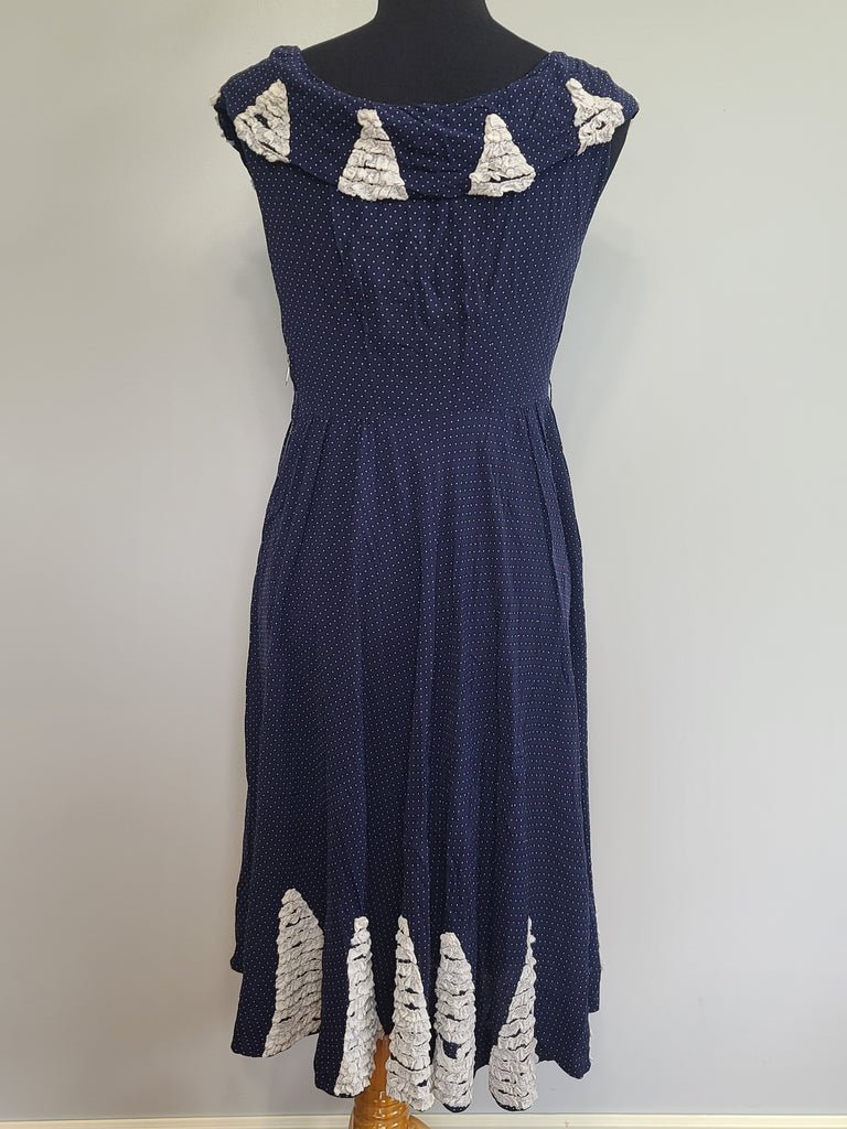German Blue Dress with White Trim and Detachable Collar(B-36' W-28' H-41') — image 7