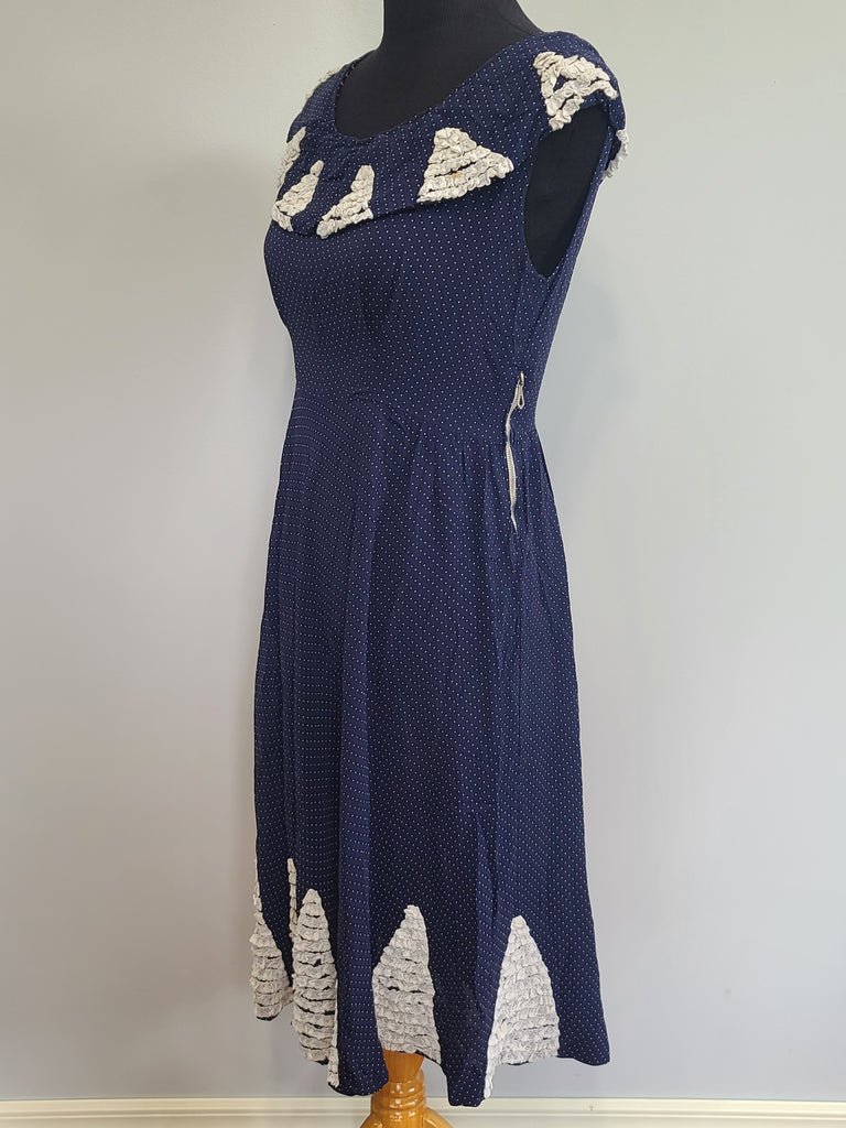 German Blue Dress with White Trim and Detachable Collar(B-36' W-28' H-41') — image 8