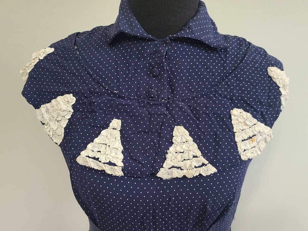 German Blue Dress with White Trim and Detachable Collar(B-36' W-28' H-41') — image 9