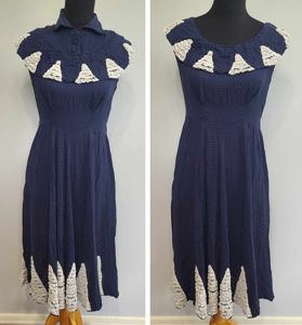 German Blue Dress with White Trim and Detachable Collar(B-36' W-28' …