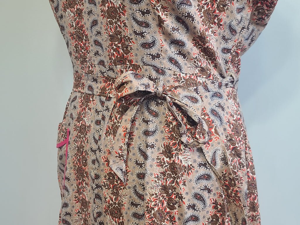 Pink and Brown Paisley Flower Print Wrap Dress(B-44' W-35' H-46') — image 11
