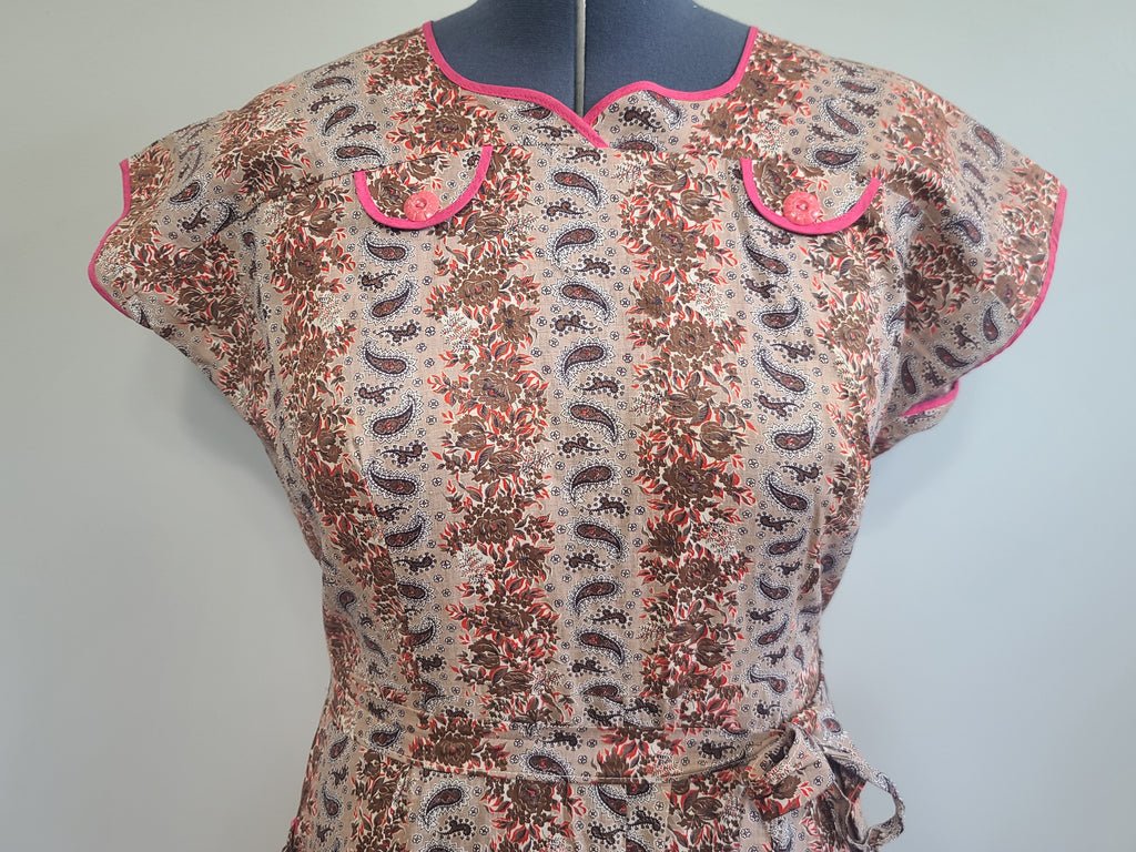 Pink and Brown Paisley Flower Print Wrap Dress(B-44' W-35' H-46') — image 6