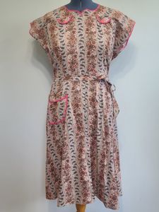 Pink and Brown Paisley Flower Print Wrap Dress(B-44' W-35' H-46')