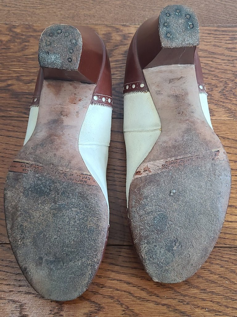 Brown and White Spectator Peep Toe Pumps 6 1/2 AA — image 11