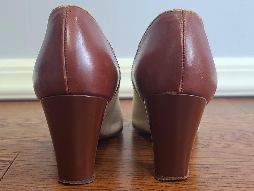 Brown and White Spectator Peep Toe Pumps 6 1/2 AA — image 12
