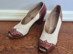 Brown and White Spectator Peep Toe Pumps 6 1/2 AA
