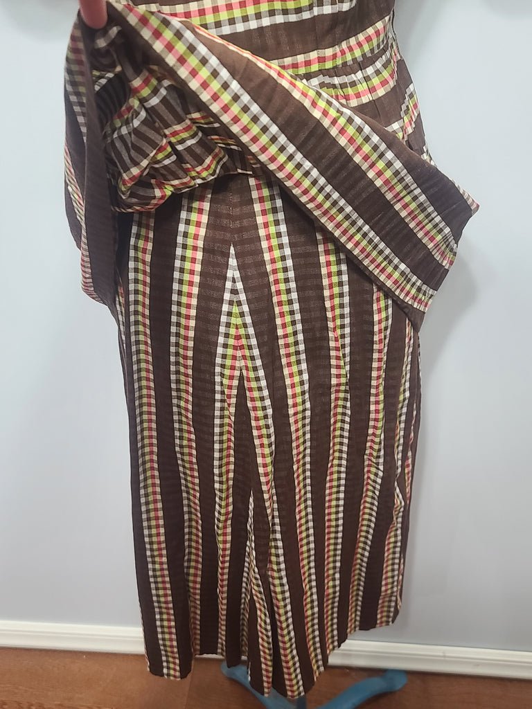 Brown Plaid Stripe Peplum Dress(B-34' W-24' H-34') — image 10