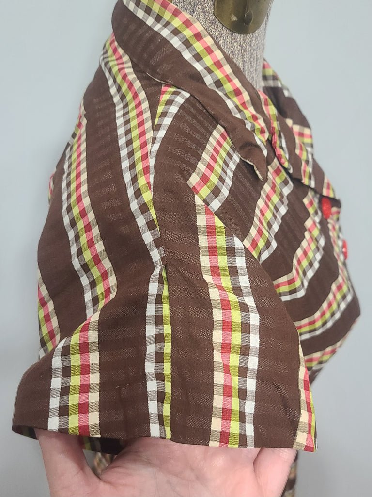 Brown Plaid Stripe Peplum Dress(B-34' W-24' H-34') — image 11