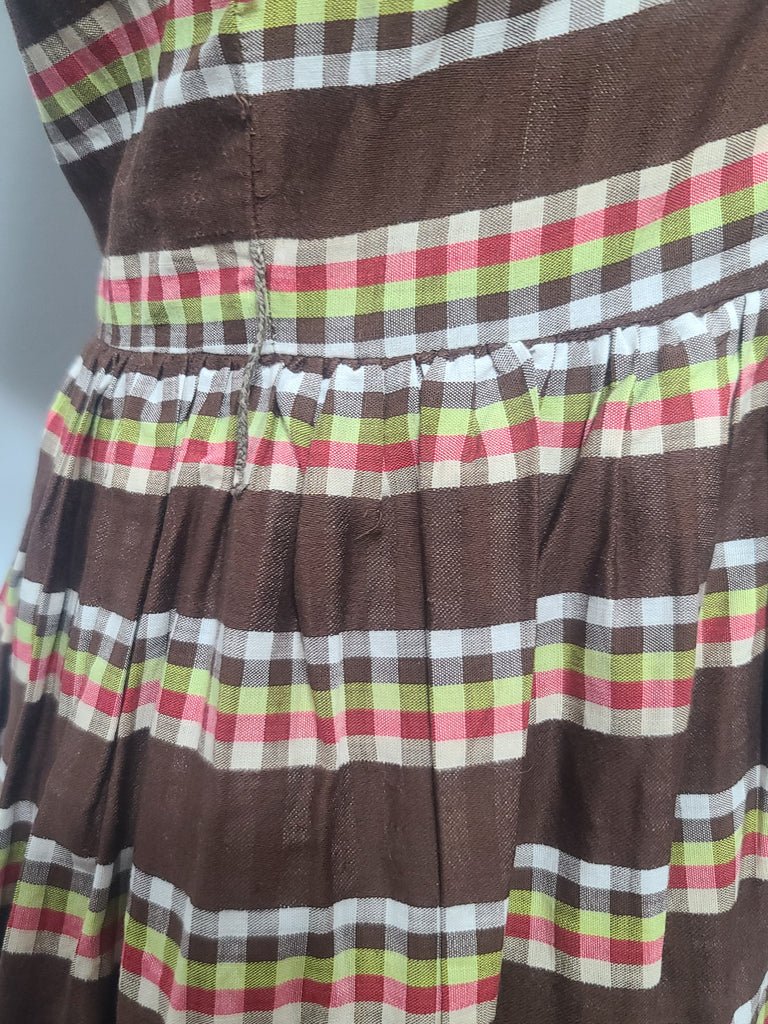 Brown Plaid Stripe Peplum Dress(B-34' W-24' H-34') — image 12