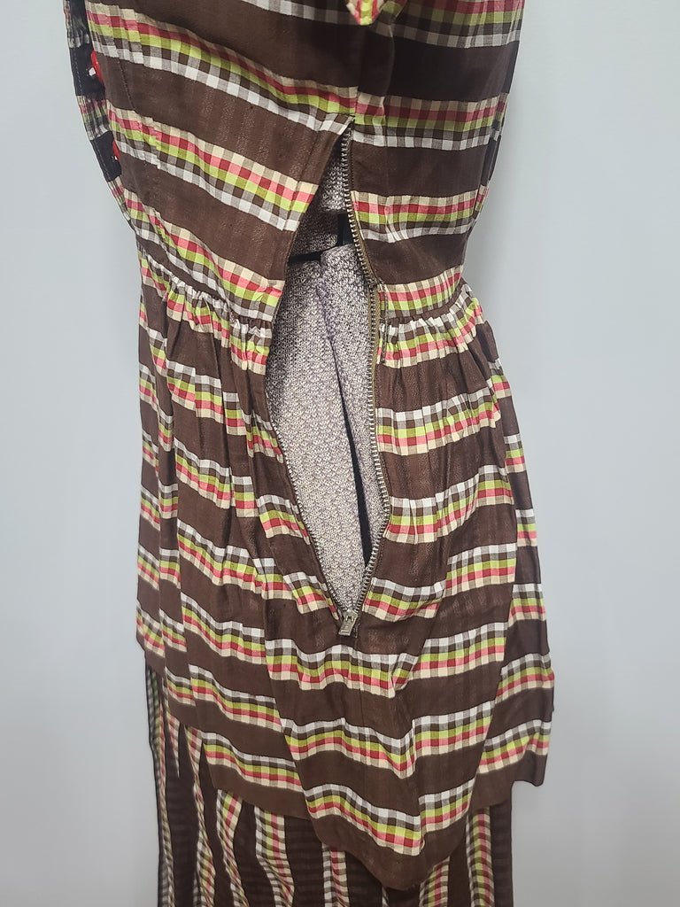 Brown Plaid Stripe Peplum Dress(B-34' W-24' H-34') — image 13