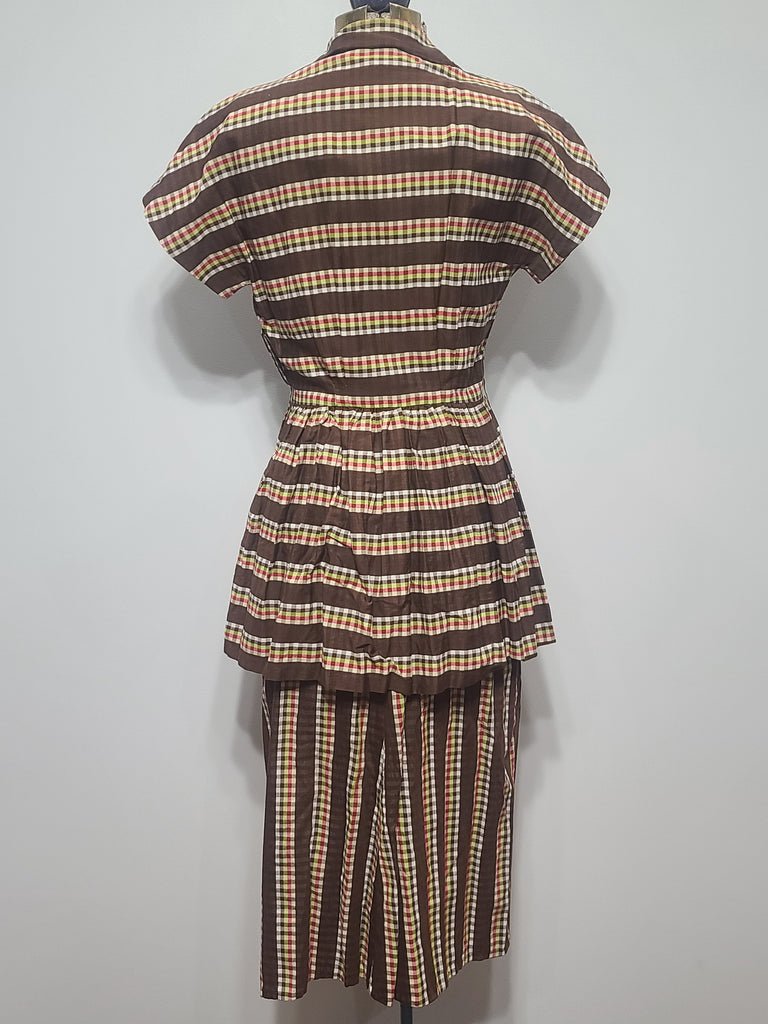 Brown Plaid Stripe Peplum Dress(B-34' W-24' H-34') — image 2