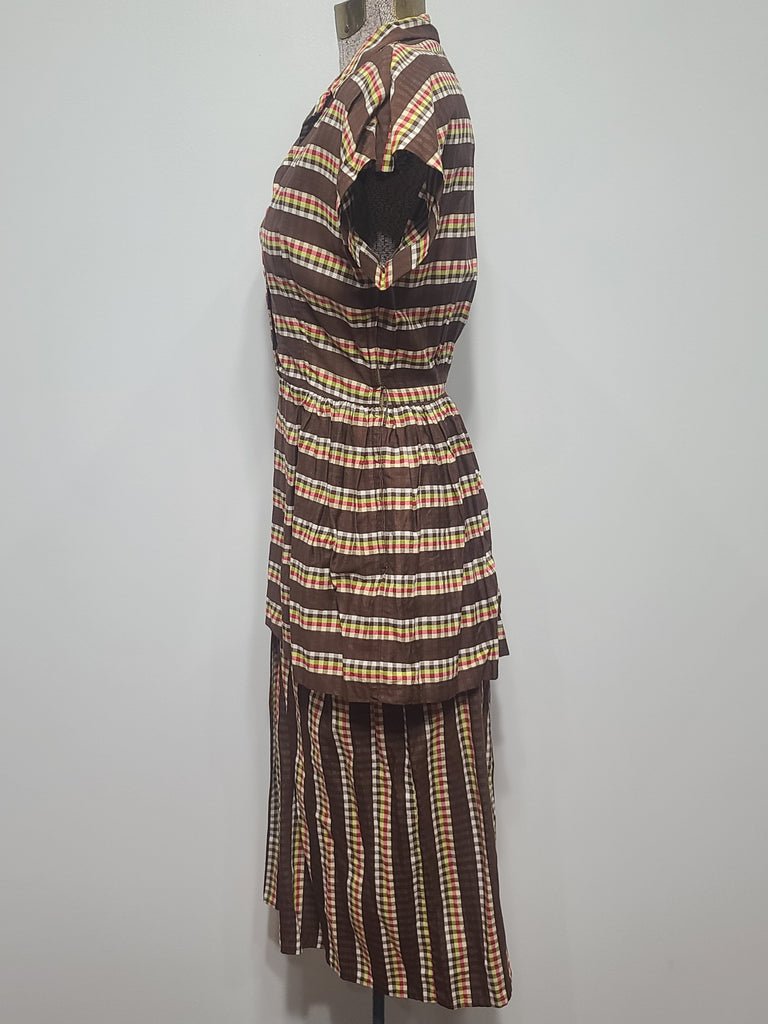 Brown Plaid Stripe Peplum Dress(B-34' W-24' H-34') — image 4