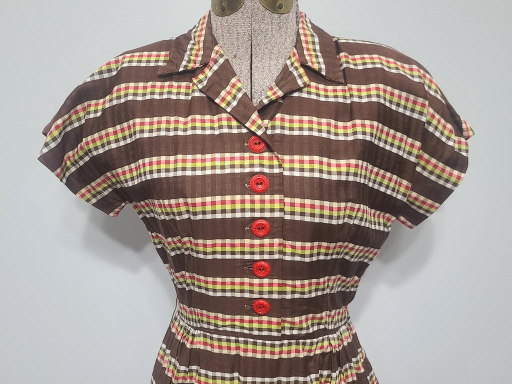 Brown Plaid Stripe Peplum Dress(B-34' W-24' H-34') — image 5